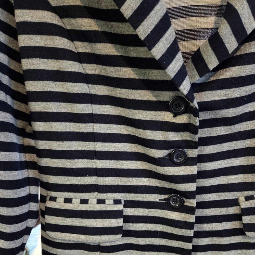 SOHO APPAREL LTD Striped Blazer‎ Jacket Navy Grey Womens Size M - Picture 2 of 6